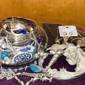 Silver and blue ocean themed mystery jewelry jar